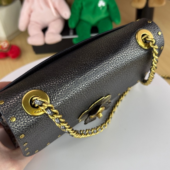 💥COACH - PARKER 18 IN SIGNATURE CANVAS WITH RIVETS AND SNAKESKIN DETAIL -45U583 - Picture 12 of 17